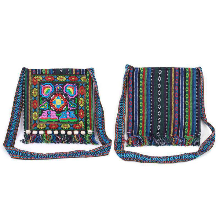 Bolso bandolera de lona de camelia bordado hecho a mano tibetano