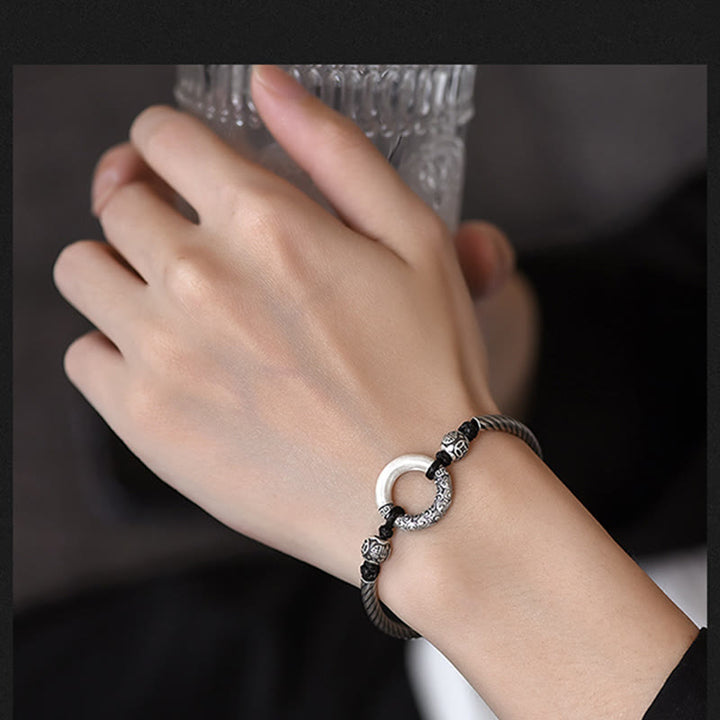 Pulsera de plata de ley 999 con Buddha Stones , hebilla de la paz, moneda de cobre, nubes auspiciosas, pulsera de la fortuna