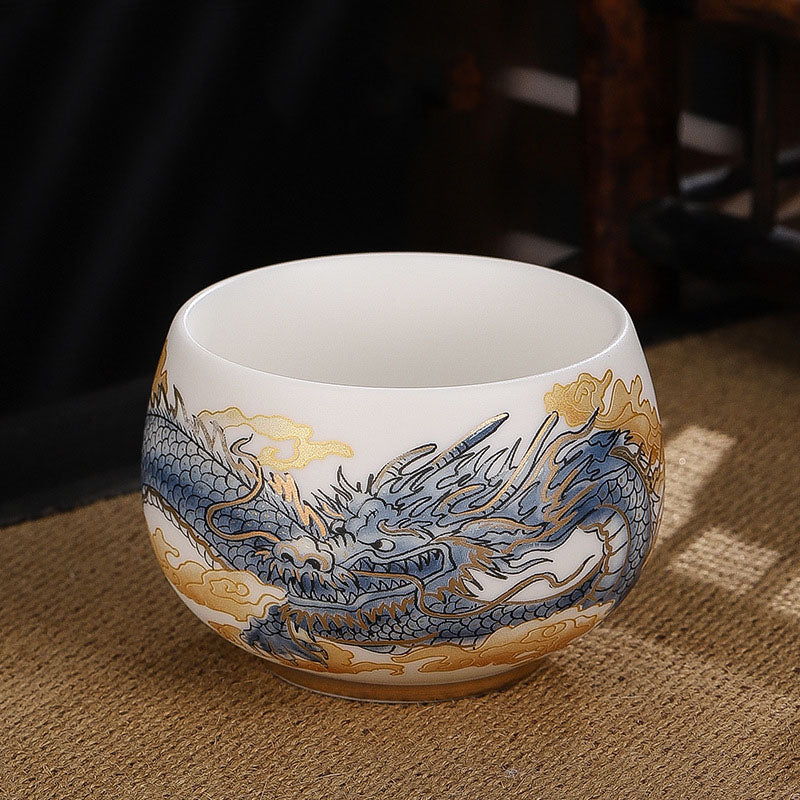 Buddha Stones, dragón, cigarra, bambú, ciervo, grulla, flor de loto, ciruela, taza de té de cerámica, taza de té de Kung Fu, tazón de 185ml