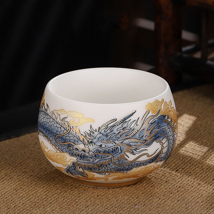 Buddha Stones, dragón, cigarra, bambú, ciervo, grulla, flor de loto, ciruela, taza de té de cerámica, taza de té de Kung Fu, tazón de 185ml