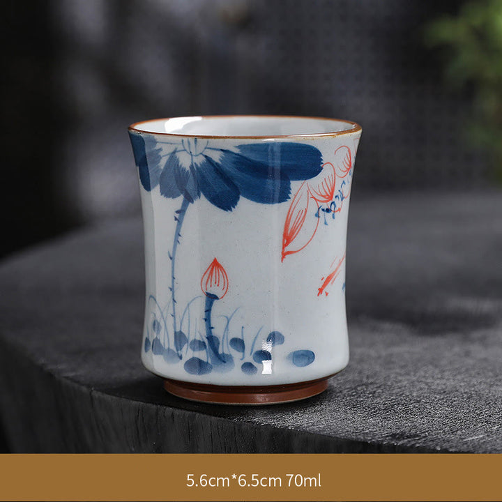 Tazas de té de cerámica de bambú con hojas de flor de loto y Buddha Stones, tazas de té de Kung Fu