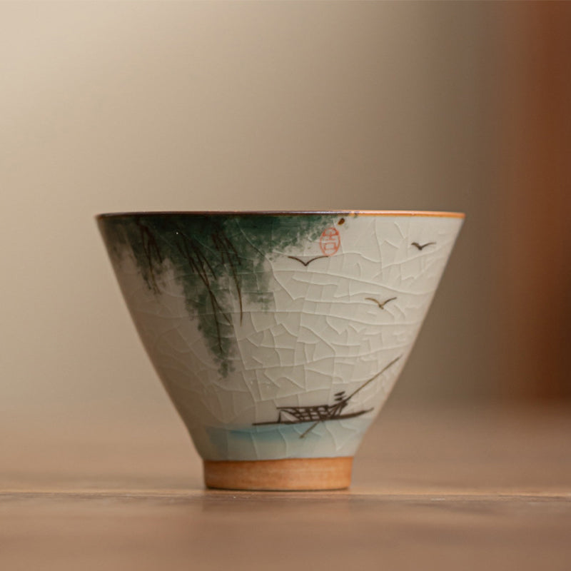 Taza de té de cerámica con Buddha Stones , barco caqui, pez Koi, loto, taza de té de Kung Fu, 50ml