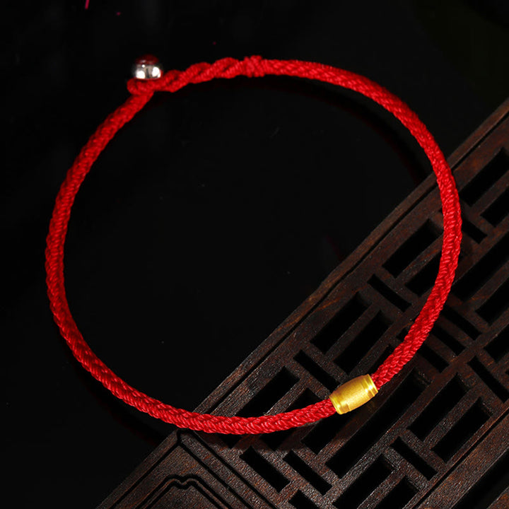 Pulsera de cuerda roja con nudo de paz de ocho hilos, cuentas de la suerte de oro 999 con Buddha Stones