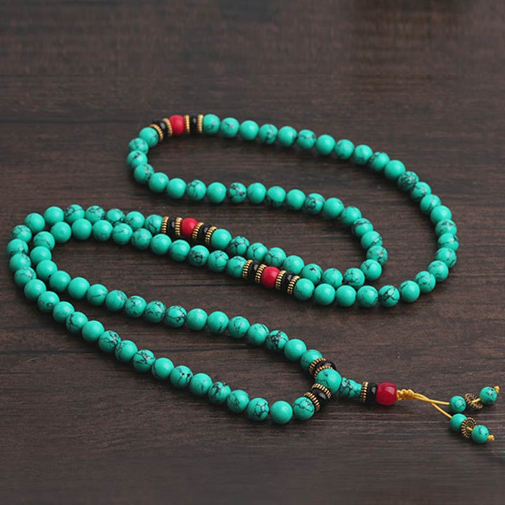 Pulsera Mala curativa de turquesa tibetana con Buddha Stones