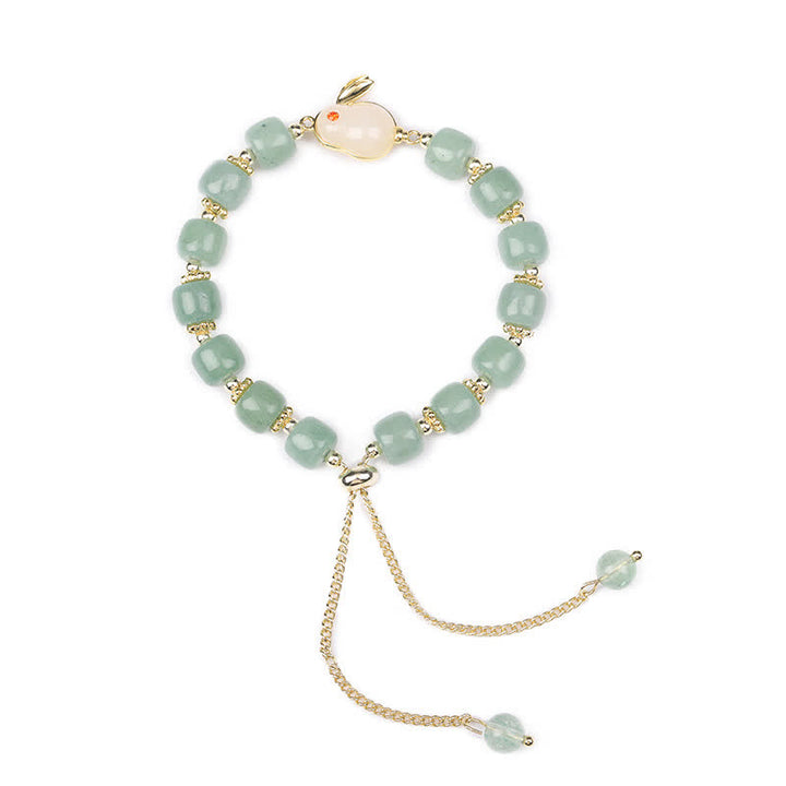 Pulsera de cuentas de suerte de aventurina verde natural del año del conejo
