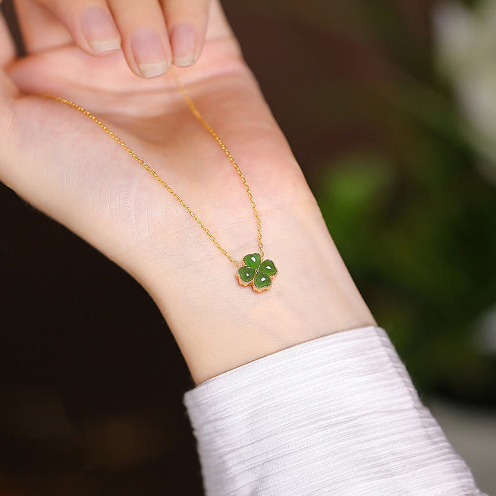 Collar con colgante de mariposa de Buda sonriente de la suerte, Jade cian Natural de Plata de Ley 925 - Trébol de cuatro hojas de jade cian - image 39