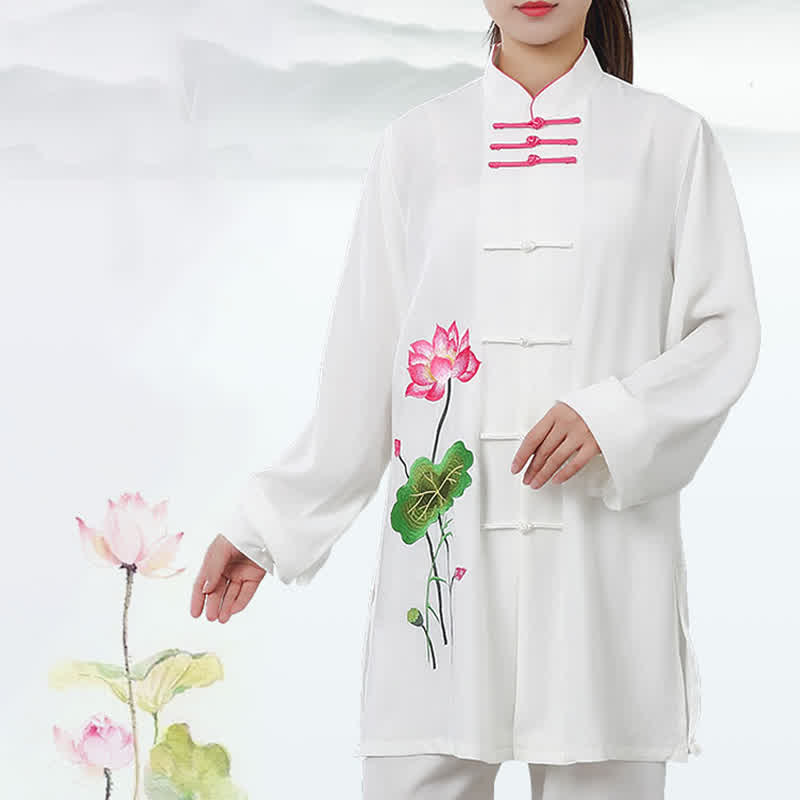 Conjunto de ropa para mujer con diseño de hojas y flores de loto y piedras de Buddha Stones para meditación, tai chi, oración y práctica espiritual zen - image 1