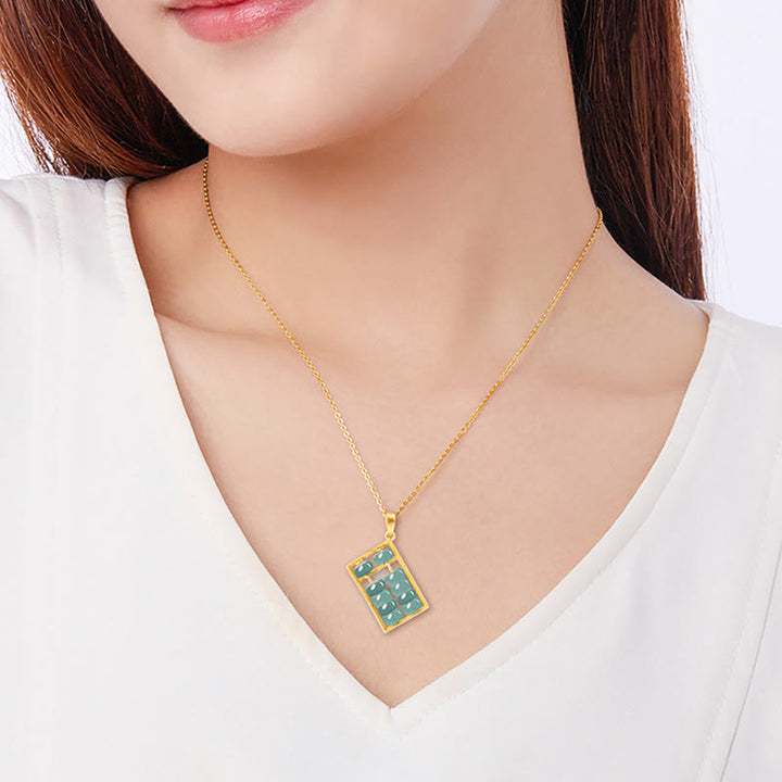 Collar con colgante de plata de ley 925 con Buddha Stones, diseño de ábaco de jade natural