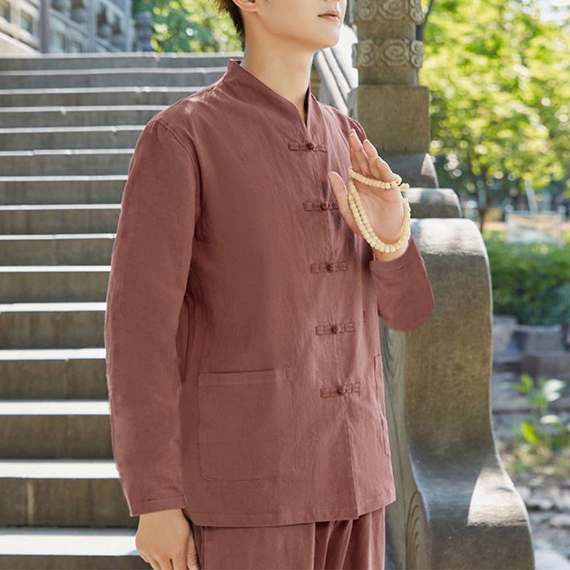 Buddha Stones espiritual Zen práctica Yoga meditación oración ropa algodón lino conjunto de hombres - Marrón - US/UK/AU48, EU58 (6XL) - image 6