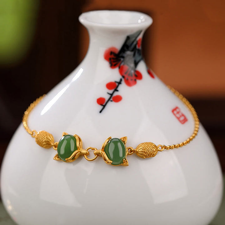 Buddha Stones Plata de Ley 925 Natural Hetian blanco Jade cian Jade encantadora pulsera de la suerte de zorro - image 2