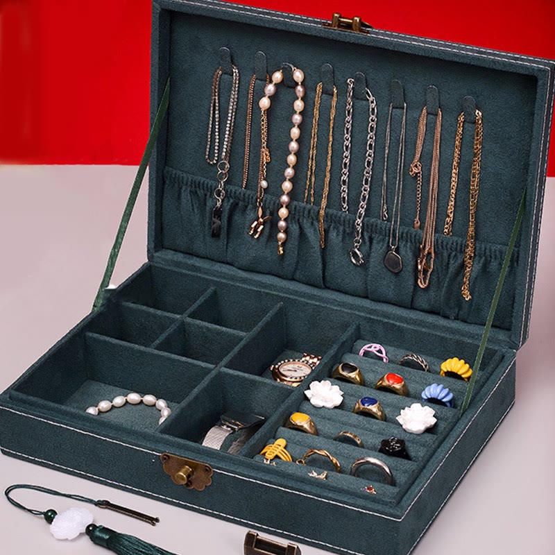 Caja organizadora de joyería de diseño Simple con Buddha Stones, caja de almacenamiento de joyería de franela de una sola capa con cerradura - image 5