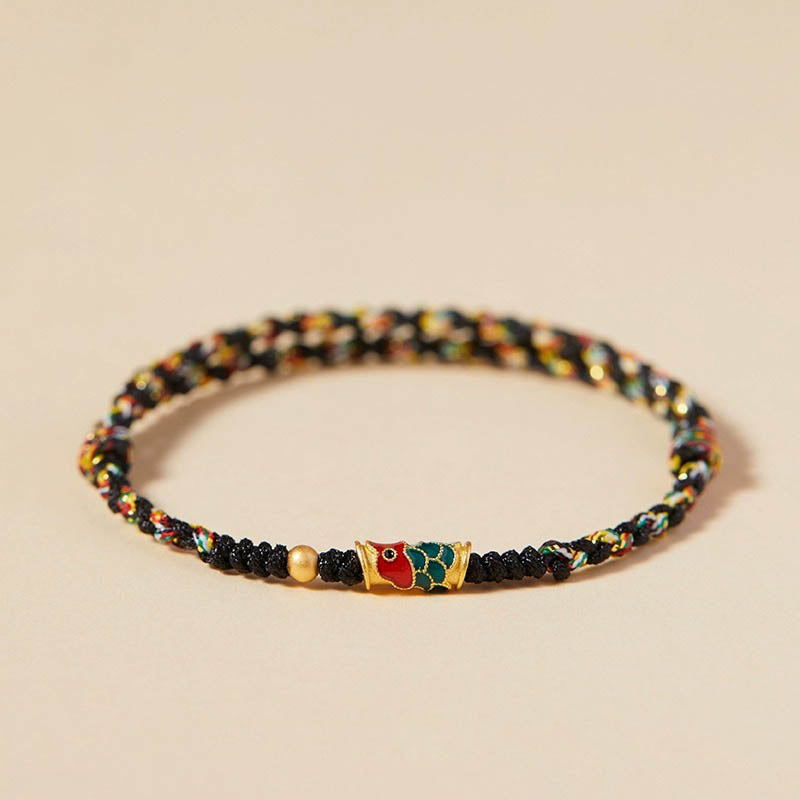 Pulsera de cuerda trenzada hecha a mano con Buddha Stones, pez Koi, prosperidad y prosperidad