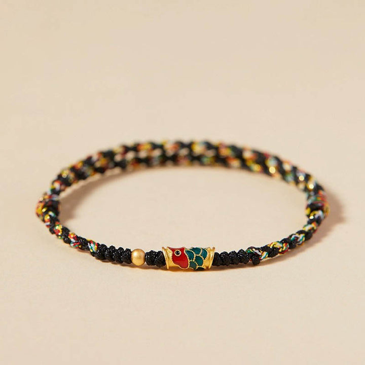 Pulsera de cuerda trenzada hecha a mano con Buddha Stones, pez Koi, prosperidad y prosperidad