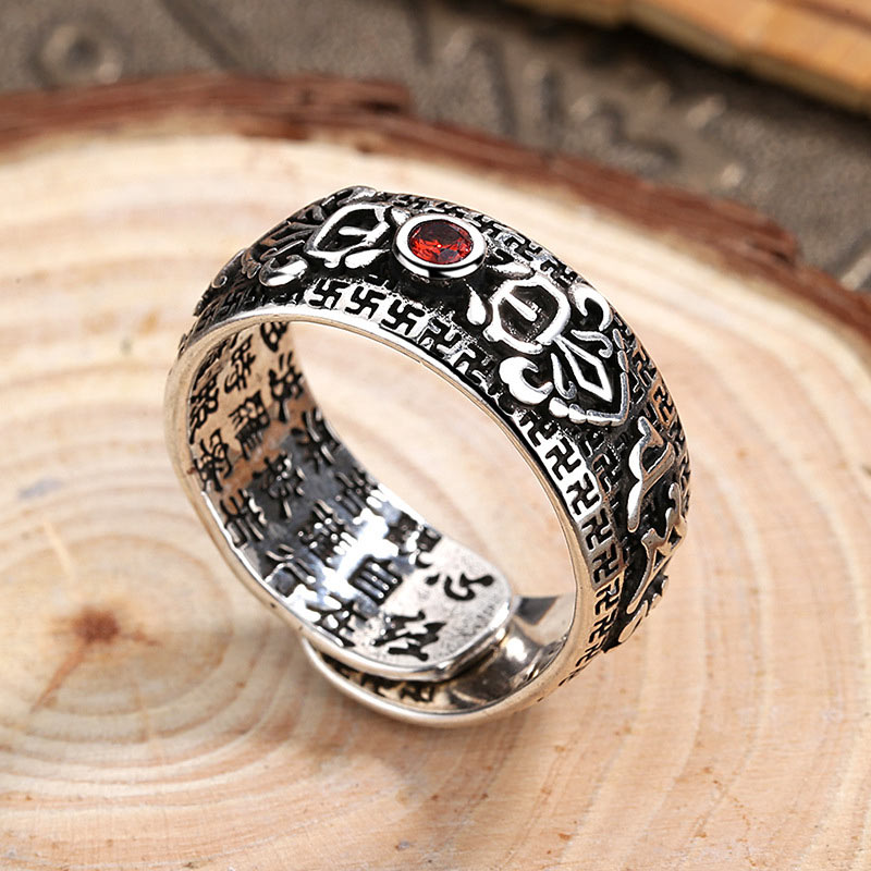 Anillo de riqueza de cobre y rubí tibetano