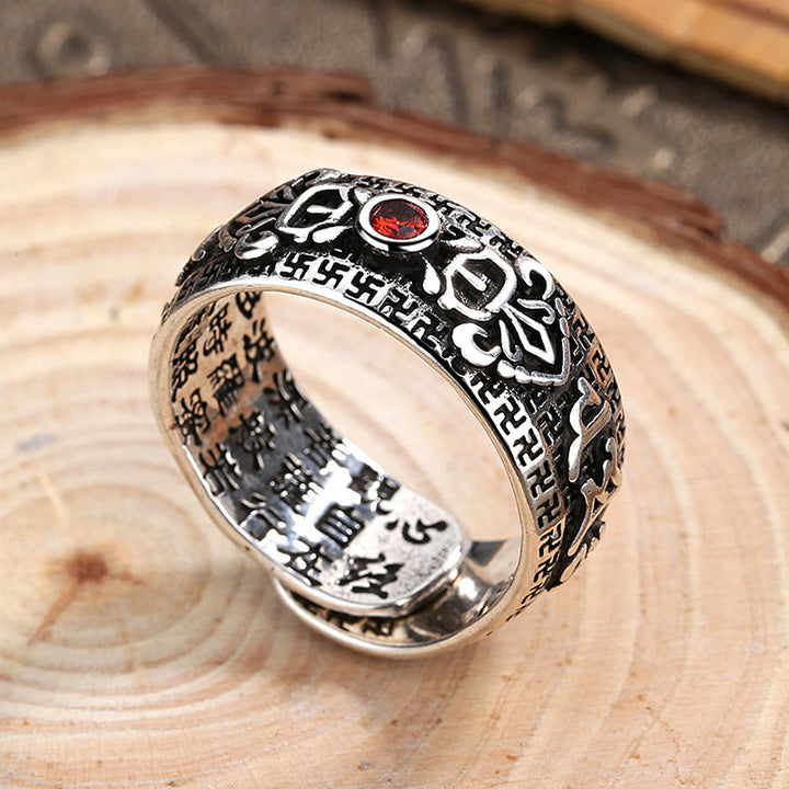 Anillo de riqueza de cobre y rubí tibetano