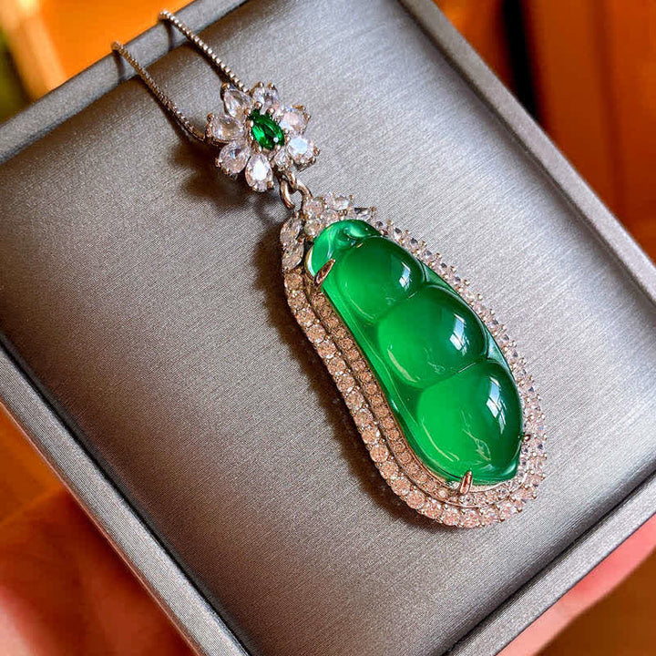 Colgante de collar de suerte de jade cian de frijol de la fortuna