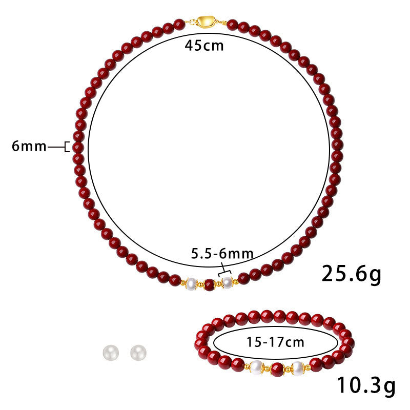 Juego de joyas de plata de ley 925 con Buddha Stones, perlas de cinabrio naturales, colgante, pulsera, pendientes
