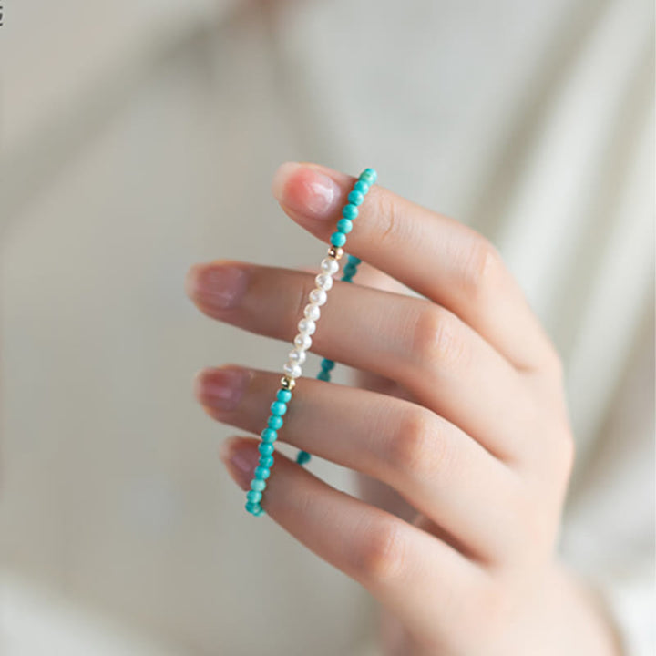 Pulsera con cuentas de perlas turquesas naturales de plata de ley 925 con Buddha Stones - image 9