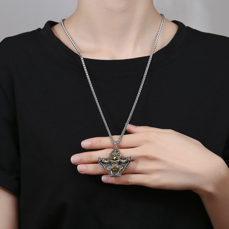 Colgante de collar de protección de cobre con pájaro Garuda del Tíbet y Buddha Stones