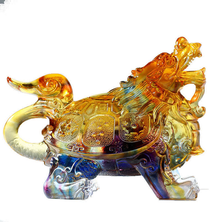 Feng Shui Dragón Tortuga hecha a mano Liuli Crystal Art Piece Decoración de la Oficina del Hogar