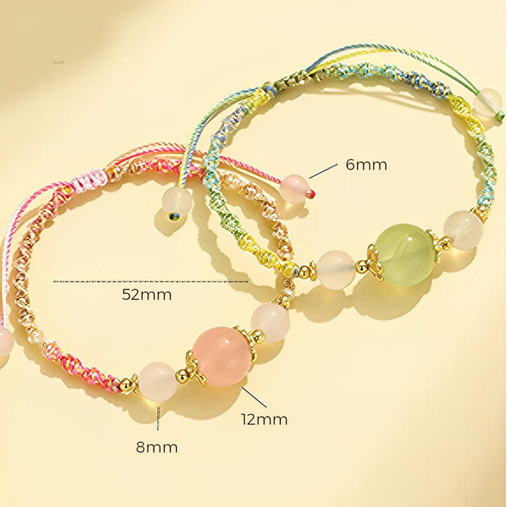 Pulsera de cuerda curativa con cuentas de ágata blanca y prehnita de cristal rosa de cuarzo fresa con Buddha Stones