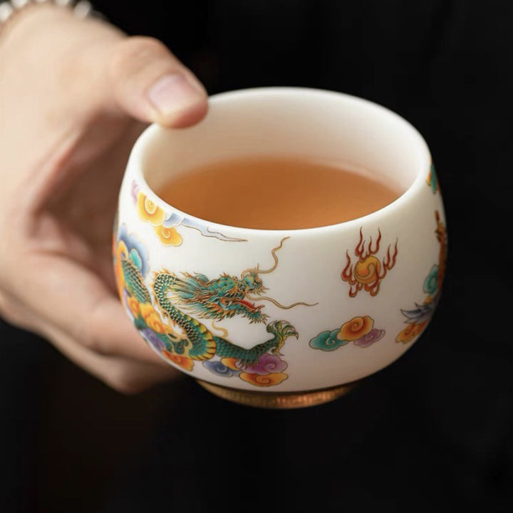 Taza de té de cerámica con nubes propicias, dragón, Fénix, Buddha Stones, taza de té de Kung Fu