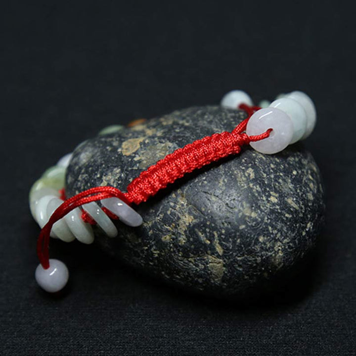 Pulsera de tejido de hilo rojo de la suerte de jade redondo con Buddha Stones