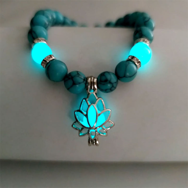 Pulsera de protección de loto con cuentas luminosas de piedra brillante turquesa tibetana de Buddha Stones