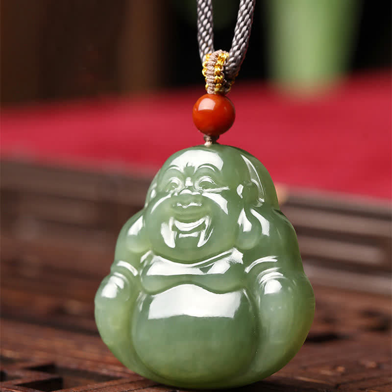 Colgante de cadena con collar de abundancia de jade hetiano de Buda sonriente - image 6