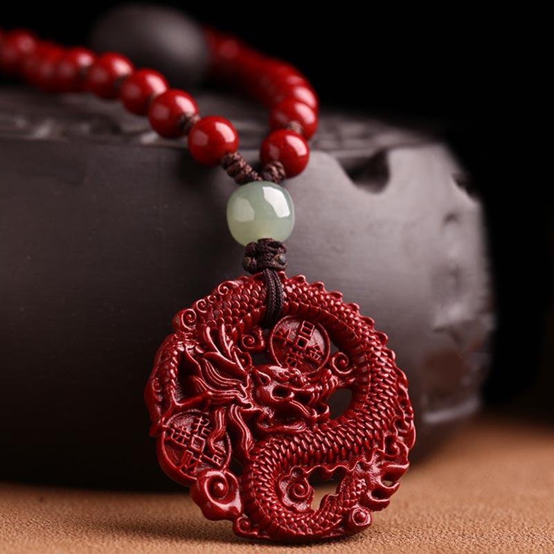 Buddha Stones Año del Dragón Natural cinabrio Hetian Jade cuenta moneda de cobre atraer riqueza collar colgante