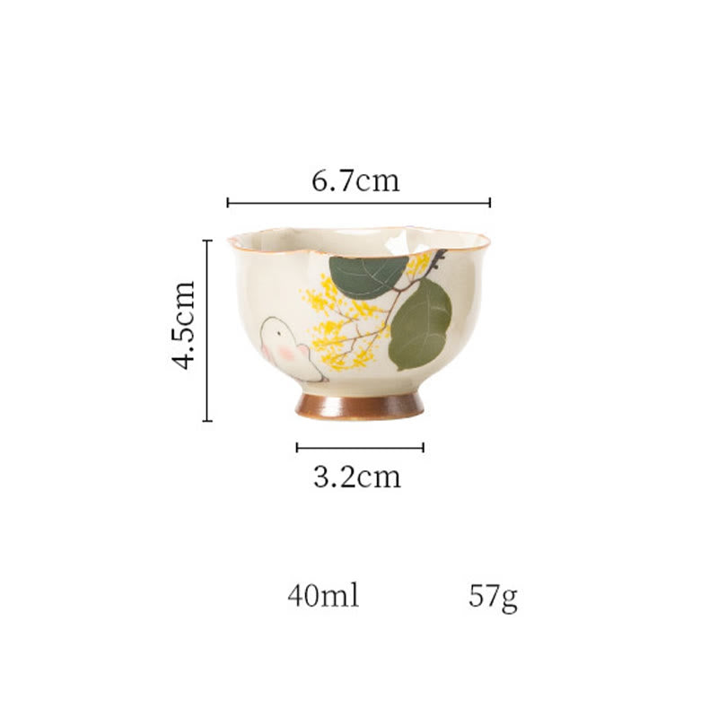Buddha Stones pintadas a mano, taza de té de cerámica con conejo Osmanthus pequeño, taza de té de Kung Fu, 40ml