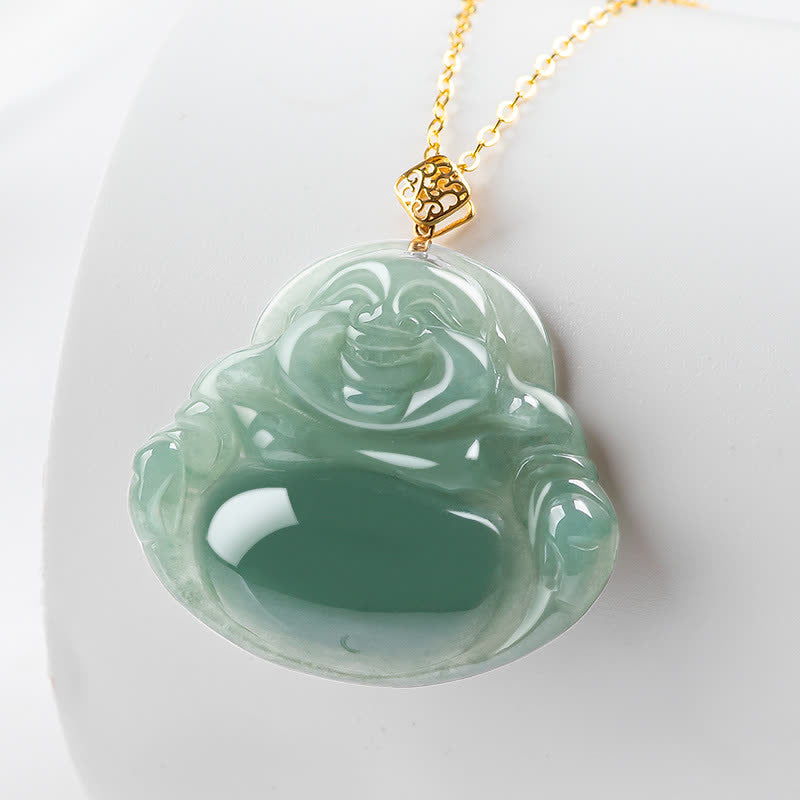 Colgante de collar de abundancia de prosperidad de jade natural de Buda sonriente - image 2