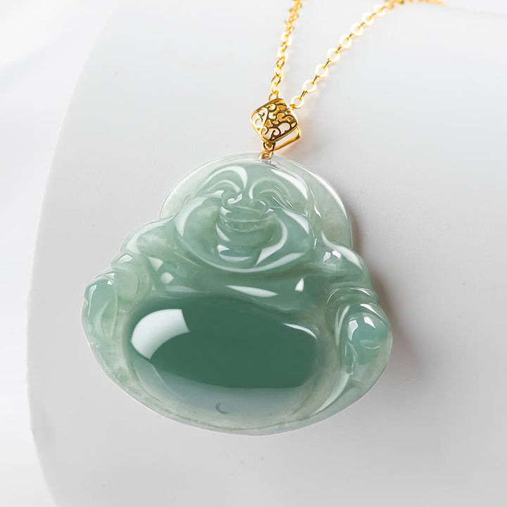 Colgante de collar de abundancia de prosperidad de jade natural de Buda sonriente - image 2
