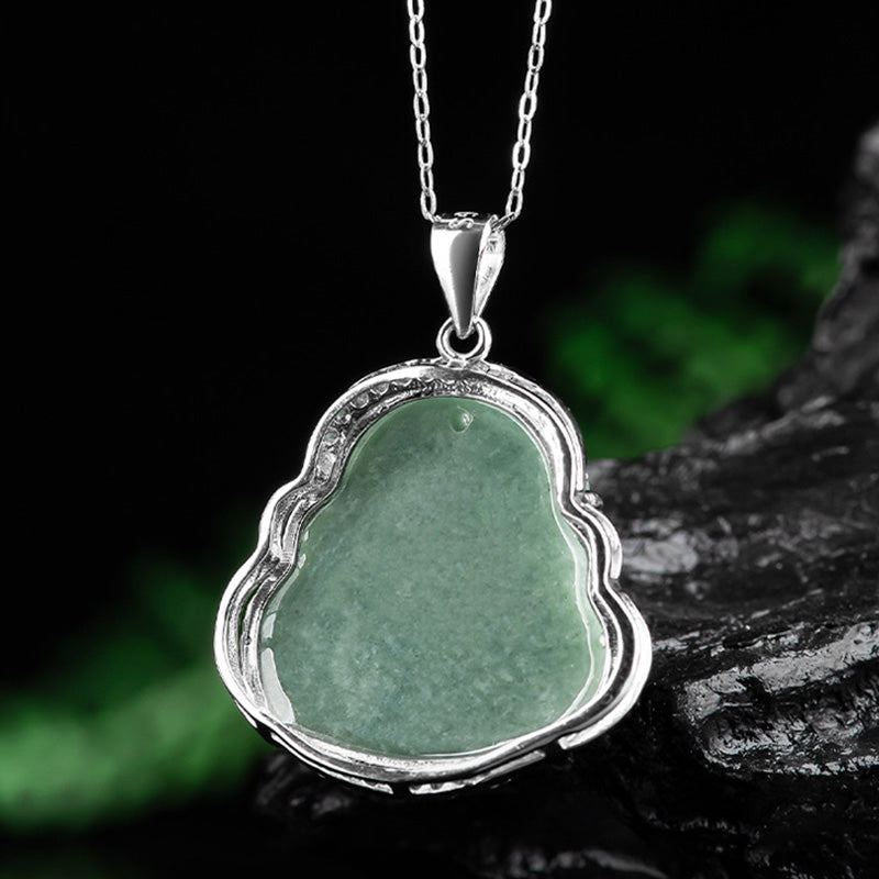 Collar con colgante de cadena de jade de Buda sonriente de plata de ley 925 con Buddha Stones - image 9