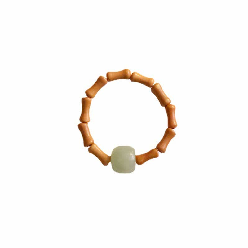 Anillo de suerte de prosperidad de bambú con cuentas de jade hetiano