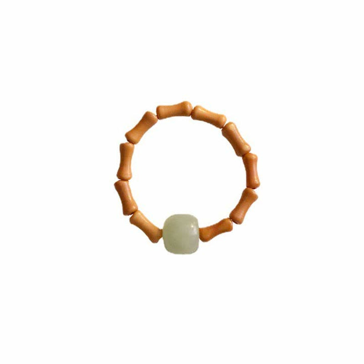 Anillo de suerte de prosperidad de bambú con cuentas de jade hetiano