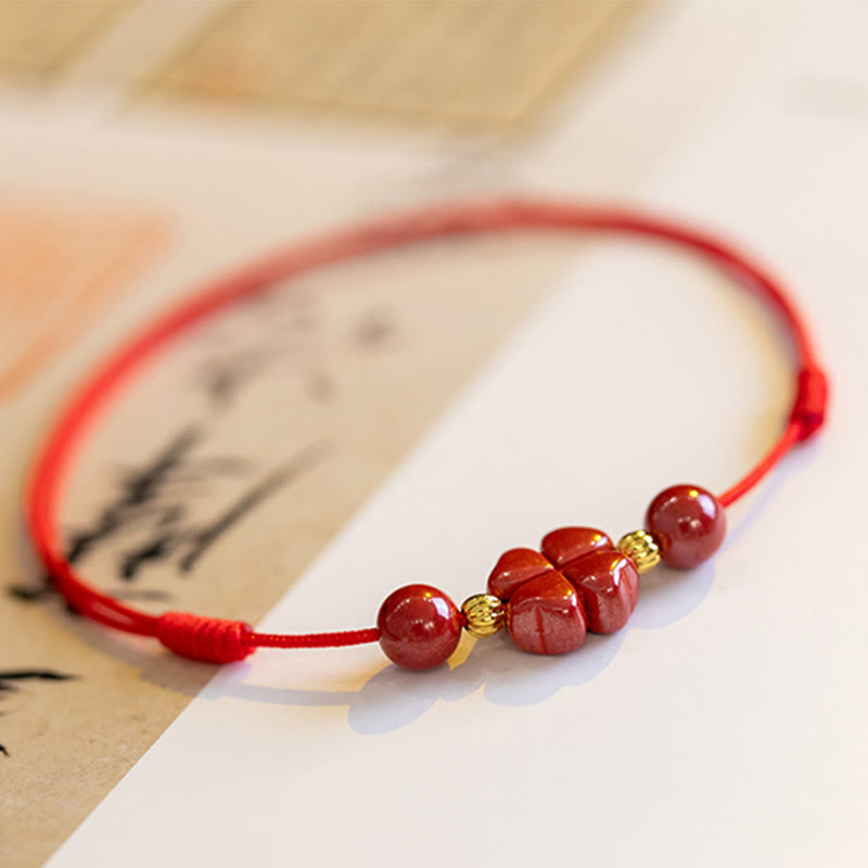 Pulsera tobillera con Buddha Stones, trébol de cuatro hojas, cinabrio, bendición, calma