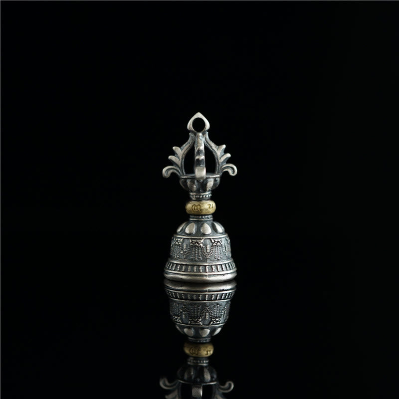 Buddha Stones Tíbet, Plata de Ley 925, Om Mani Padme Hum Dorje Bell Vajra, colgante con iluminación grabada, decoración colgante
