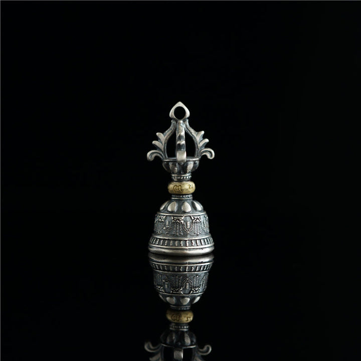 Buddha Stones Tíbet, Plata de Ley 925, Om Mani Padme Hum Dorje Bell Vajra, colgante con iluminación grabada, decoración colgante