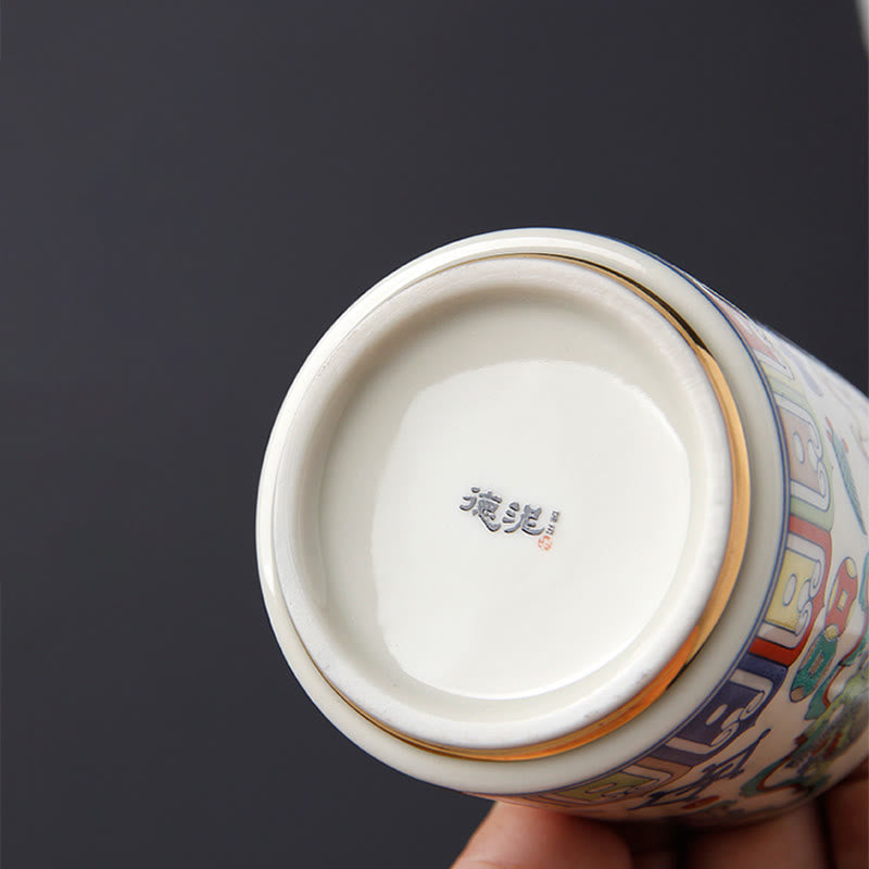 Tazas de té de cerámica con Buddha Stones, Vintage, flor de ciruelo, pino, bambú, Phoenix, Kirin, León, baile