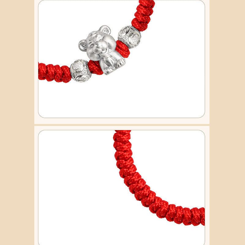 Pulsera para niños hecha a mano con cuerda roja del zodíaco chino de plata de ley 999 con Buddha Stones