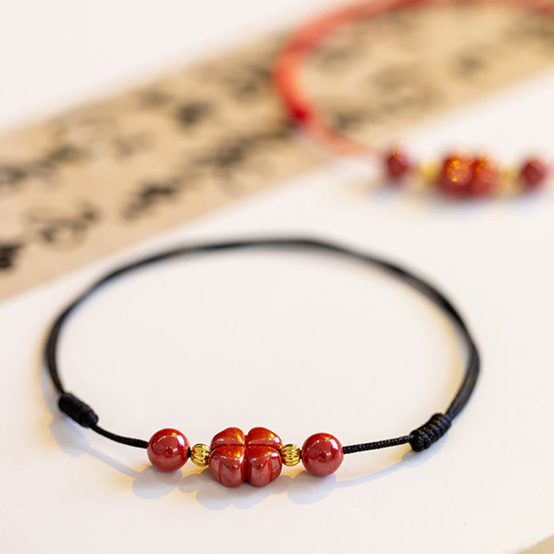 Pulsera tobillera con Buddha Stones, trébol de cuatro hojas, cinabrio, bendición, calma