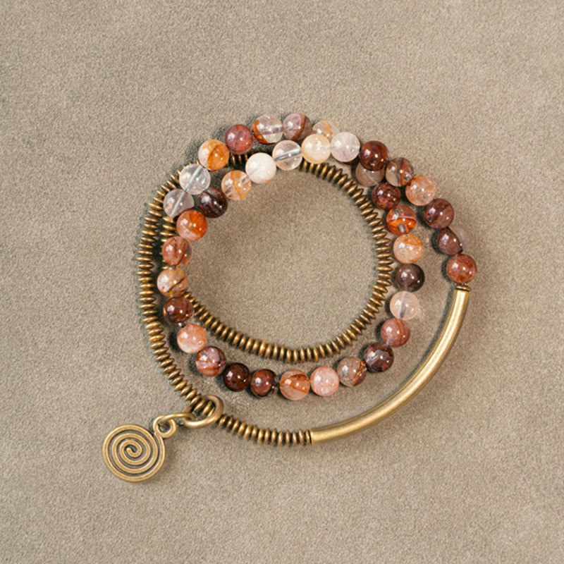 Buddha Stones Púrpura Fantasma Rojo Cuarzo Hematoide Verde Cuarzo Rutilado Cobre Amor Perdón Pulsera