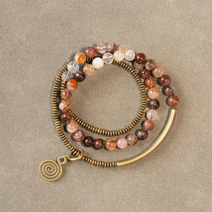 Buddha Stones Púrpura Fantasma Rojo Cuarzo Hematoide Verde Cuarzo Rutilado Cobre Amor Perdón Pulsera
