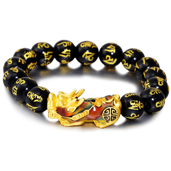 FengShui PiXiu Obsidiana Om Mani Padme Hum Pulsera de Riqueza