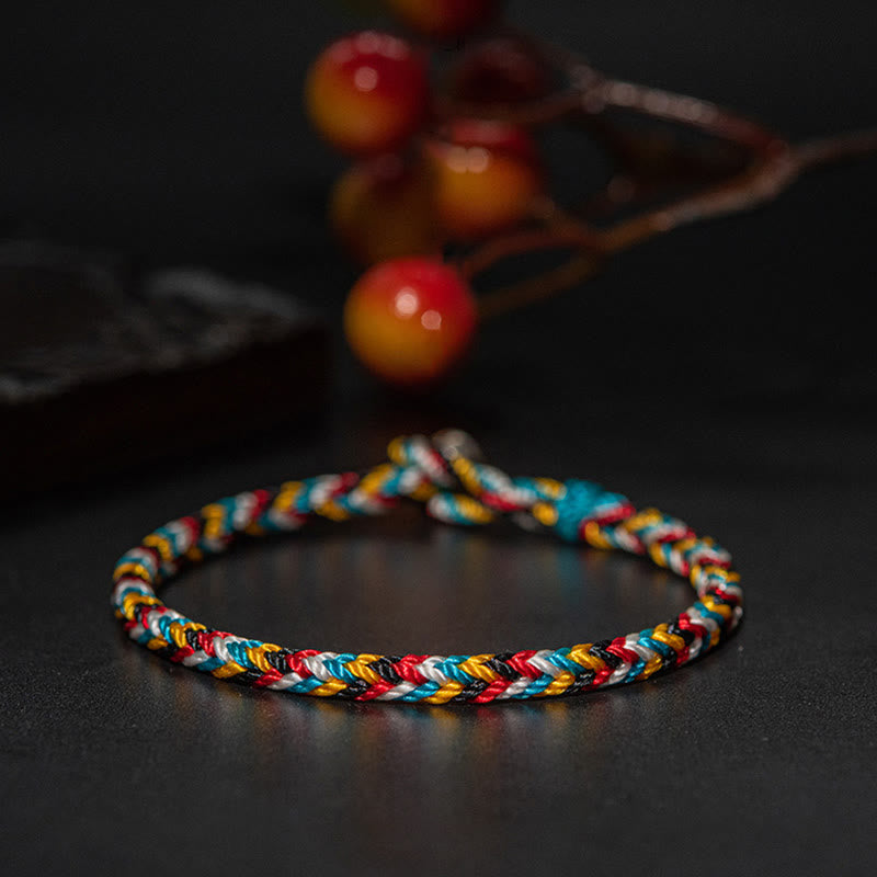 Pulsera de cuerda trenzada de protección de hilo de cinco colores hecha a mano con Buddha Stones Tíbet - image 6