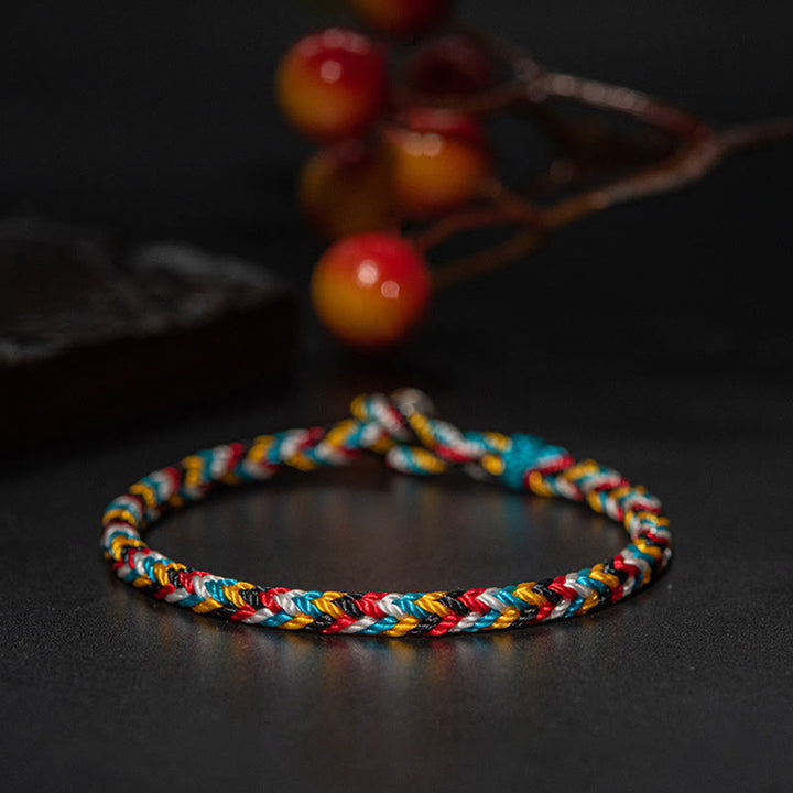 Pulsera de cuerda trenzada de protección de hilo de cinco colores hecha a mano con Buddha Stones Tíbet - image 6
