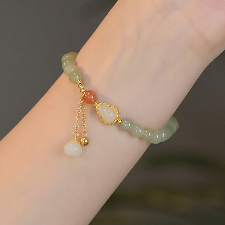 Pulsera de la suerte de la abundancia del loto de la calabaza del jade hetiano de plata de ley 925