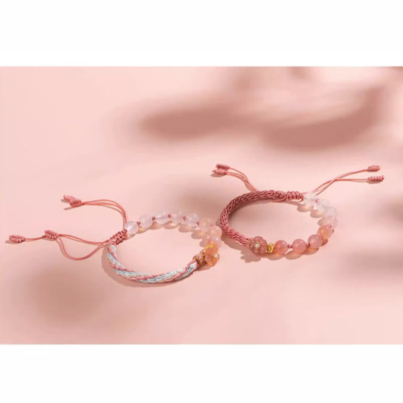Pulsera de cuerda hecha a mano con Buddha Stones, ágata degradado Natural, nudo de reencarnación, flor de melocotón, riqueza y suerte