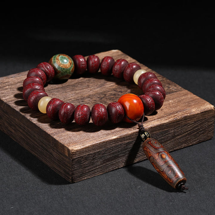 Buddha Stones Tíbet Bodhi Semilla Dzi Cuentas León Bailando Suerte Pulsera Muñeca Mala
